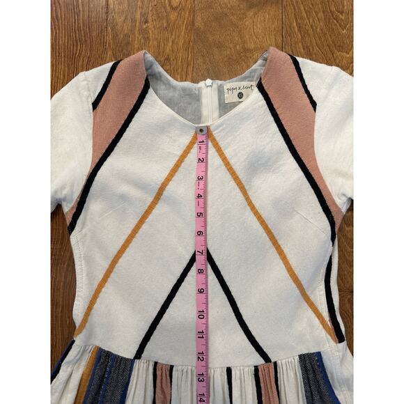 Piper & Scoot Cotton Midi Dress XS India Geometric Boho White Grey Peach - Picture 12 of 13